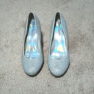 Silver heels with blue accents